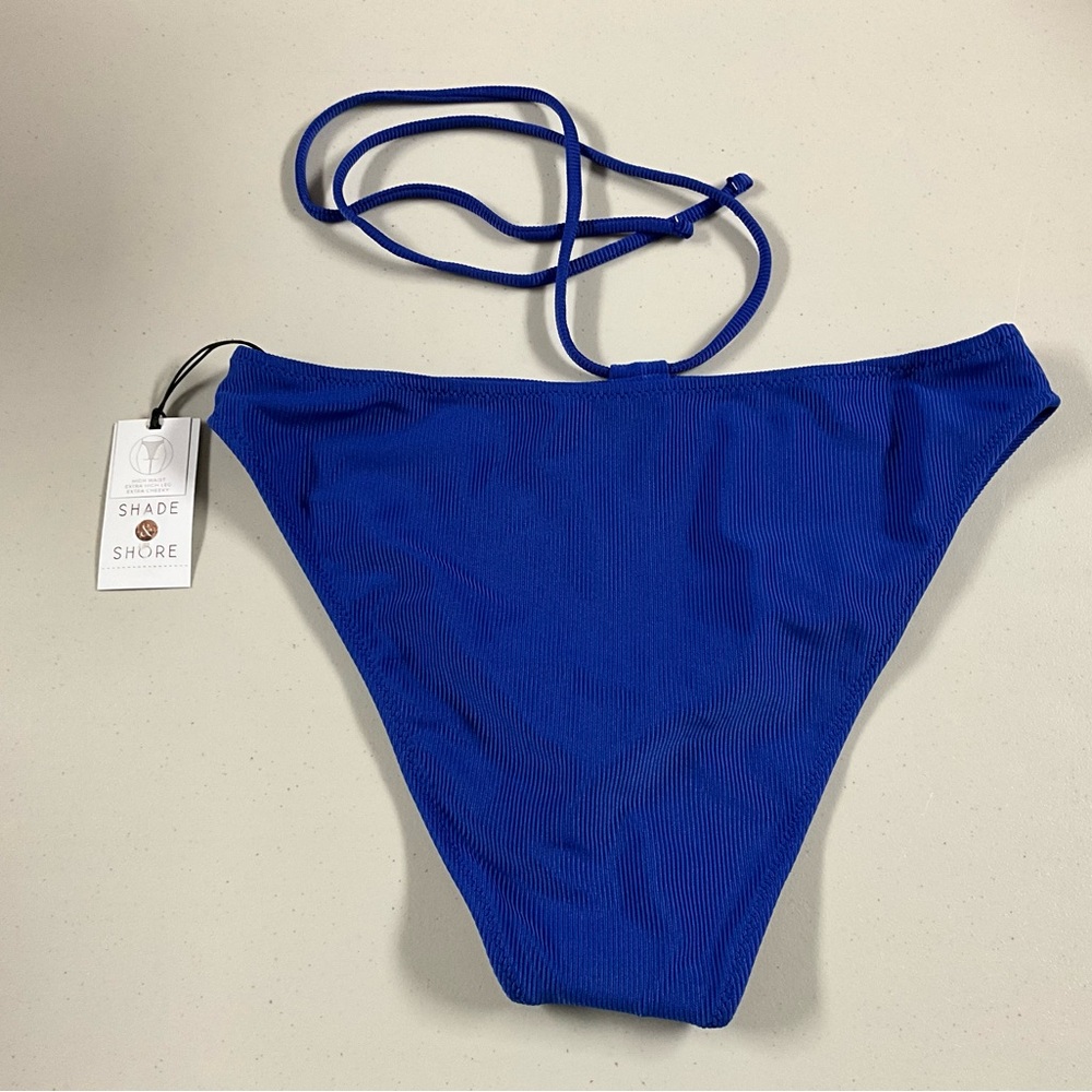 Shade & Shore Royal Blue Ribbed High-Cut Bikini Bottom - Picture 2 of 3